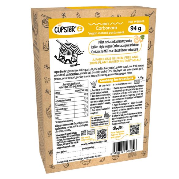 Cupster vegane Instant Nudeln Carbonara 91g (glutenfrei)