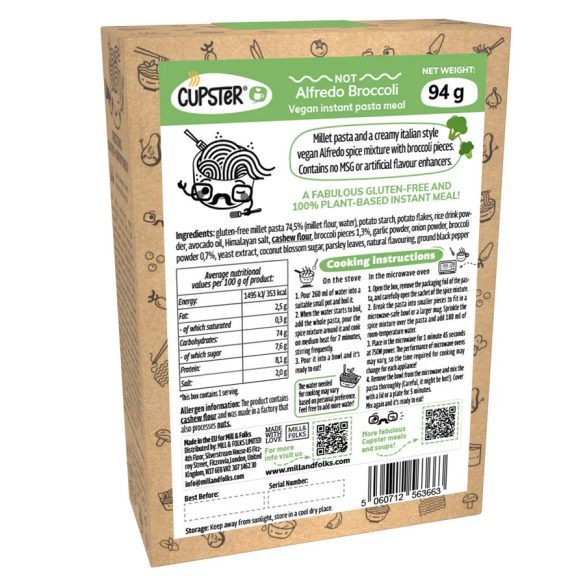 Cupster vegane Instant Nudeln not Alfredo Brokkoli 94g (glutenfrei)