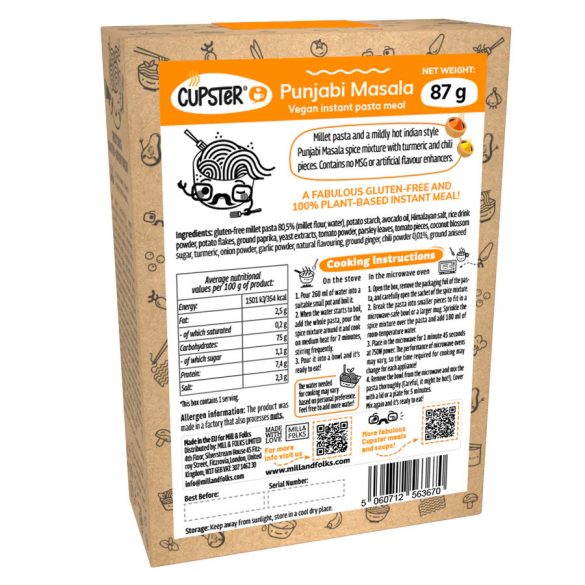 Cupster vegane Instant Nudeln Punjabi Masala 87g (glutenfrei) MHD:20.12.2025