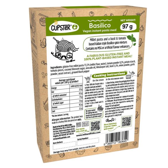 Cupster vegane Instant Nudeln Basilikum 97g (glutenfrei)