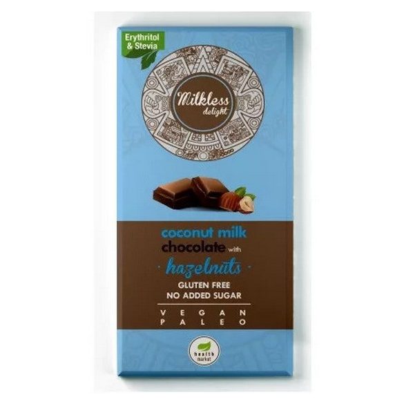 Milkless Delight Schokolade 80g mit ganzen Haselnüssen mit Kokosmilch ohne Zuckerzusatz MHD:20.01.26 (vegan, paleo, glutenfrei)