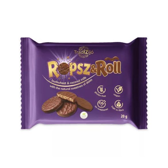 Tradizijo Ropsz&Roll Buchweizen Taler überzogen mit einer Kokosmilch-Dattel-Süßware 20 g 