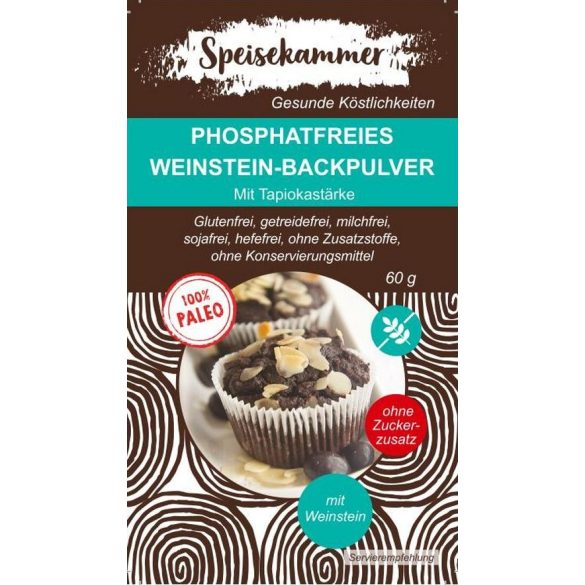 Speisekammer Phosphatfreies Weinstein-Backpulver 60 G (Paleo, glutenfrei, maisfrei, sojafrei, kohlenhydratreduziert)